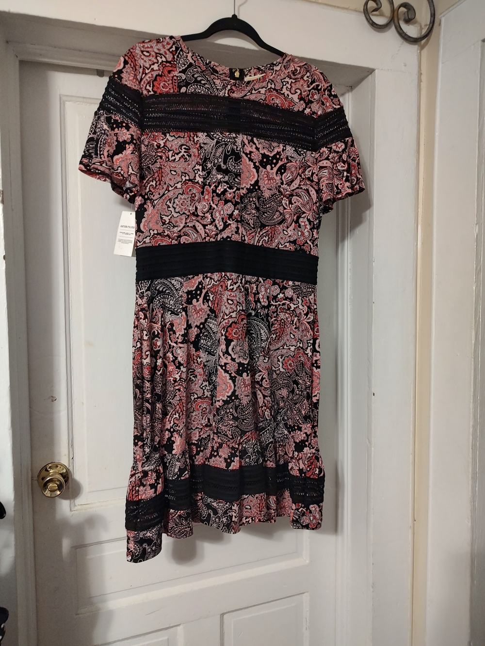 Michael Kors Pink Paisley Short Sleeve Dress with Black Trim